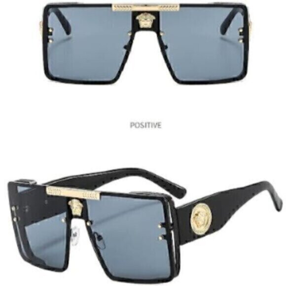 Athena Galore Accessories - Black Sports Sunglasses Rivet Metal Frame Large Square Black Frame